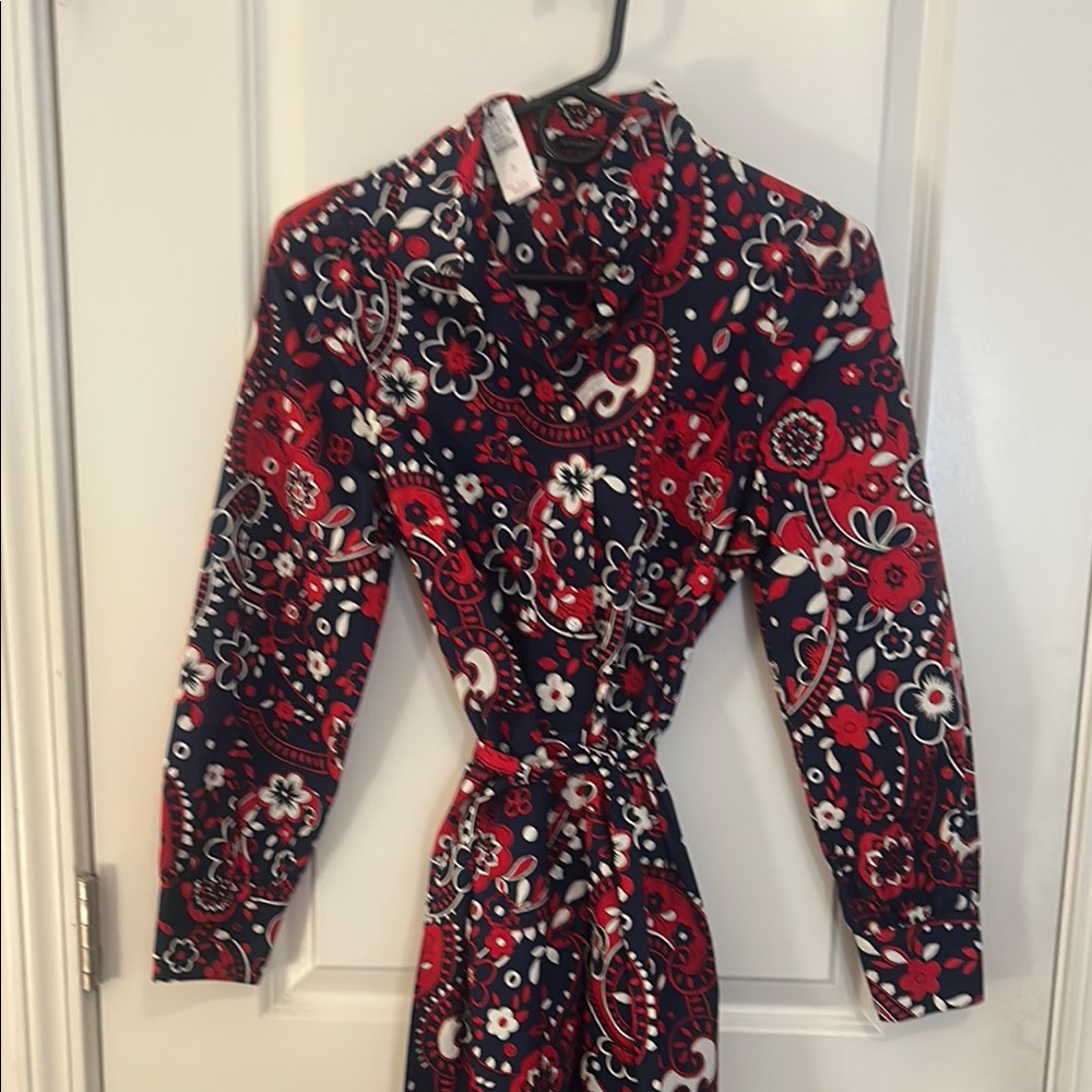 Women’s Red & Navy Floral Paisley Tie-Waist Dress